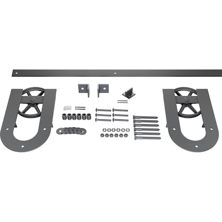 Ekena Millwork Premium Wagon Wheel Horseshoe Barn Door Hardware Set w/ 5' 4" Track for 2 1/4" Doors GB6001554H2WSM